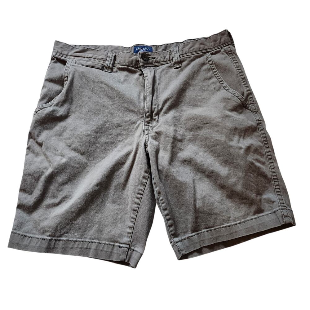 Arizona Mens Flex Chino Shorts Size 36 Classic Fit Gray Flat Front Stretch